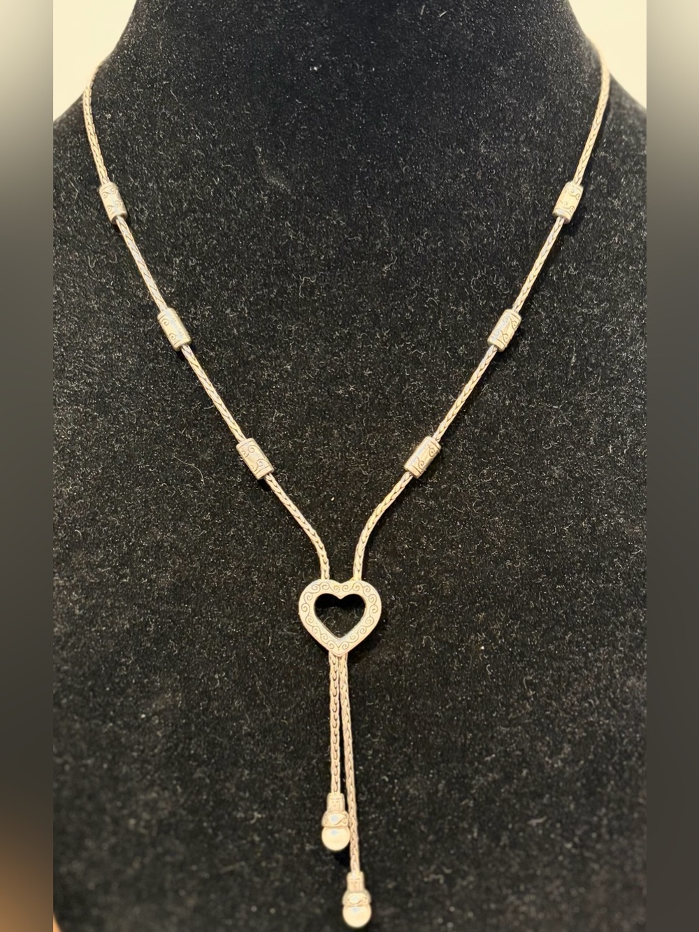 Brighton Elegant Silver Heart Pendant and Pearl Accents Necklace Excellent Shape